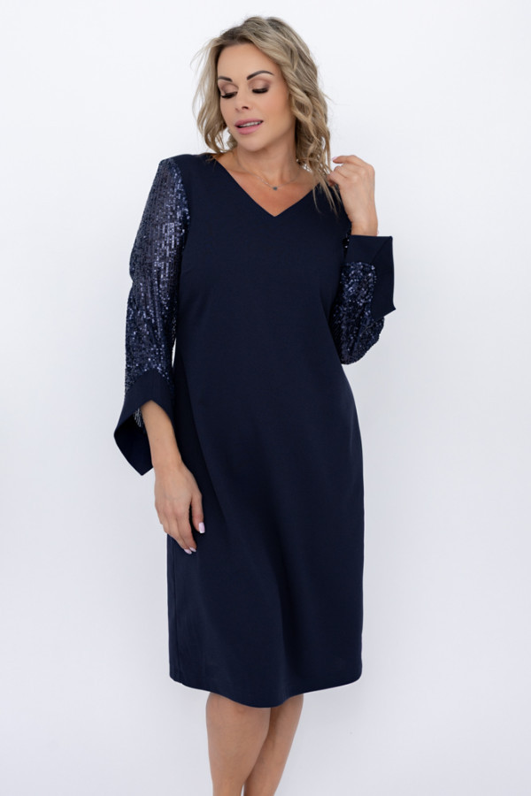 Granatowa sukienka z cekinowymi rękawami kastella wzór 2
