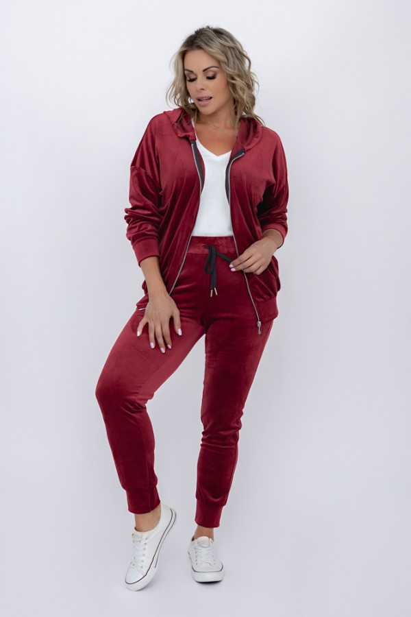 Bordowy komplet dresowy welurowy karmenio