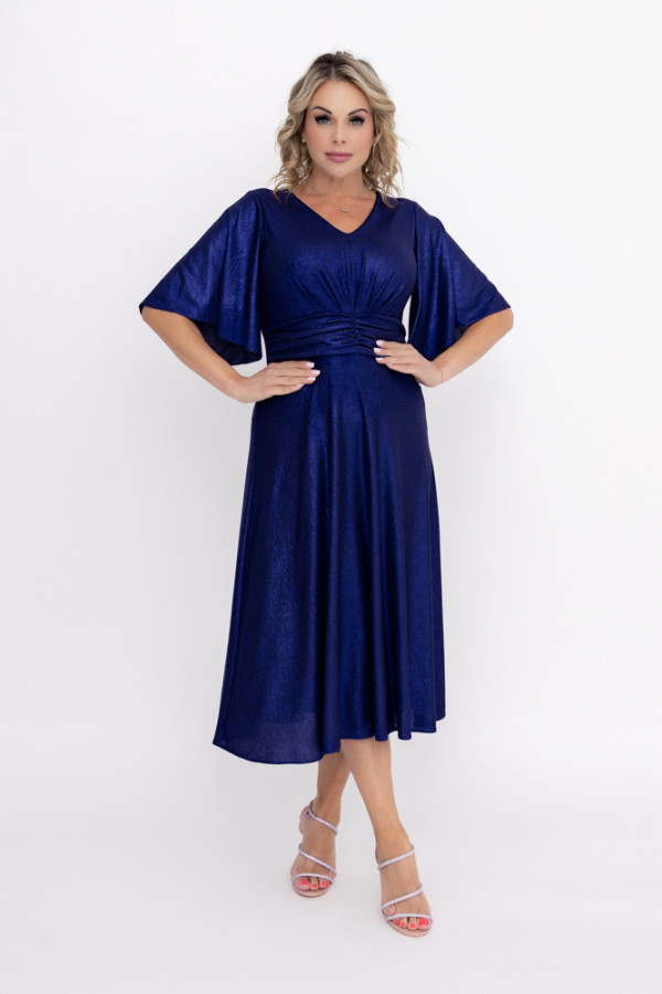Granatowa sukienka błyszcząca z marszczeniem ricoto