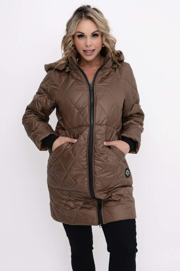 Czekoladowa kurtka pikowana z odpinanym kapturem bizuria