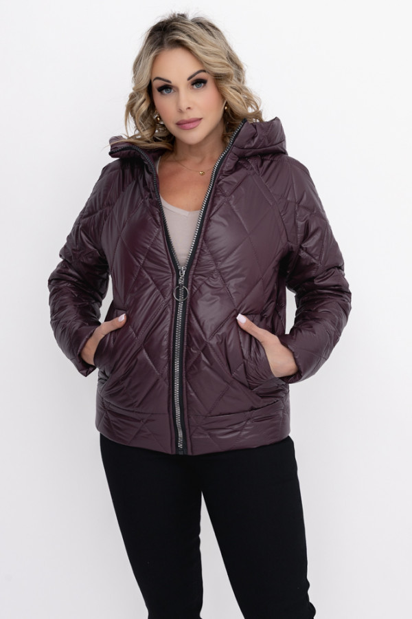 śliwkowa kurtka pikowana z kapturem mermendi