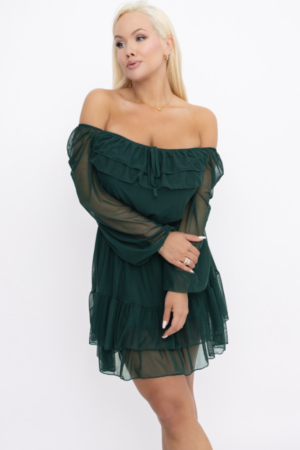 Butelkowozielona sukienka siateczkowa velieno