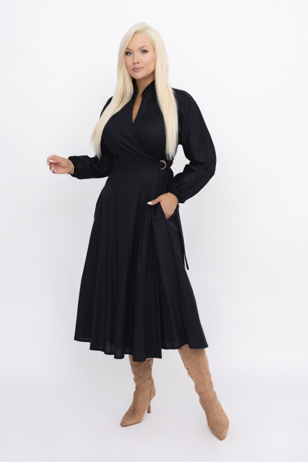 Czarna sukienka z wiązaniem simentui