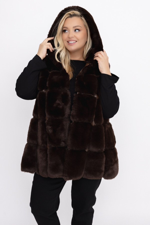 Czekoladowy kożuszek z kapturem firio