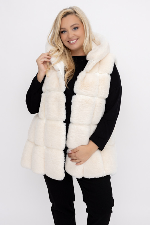 śmietanowy kożuszek z kapturem firio