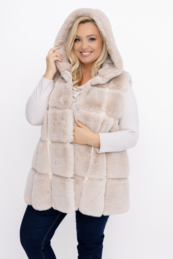 Beżowy kożuszek z kapturem firio