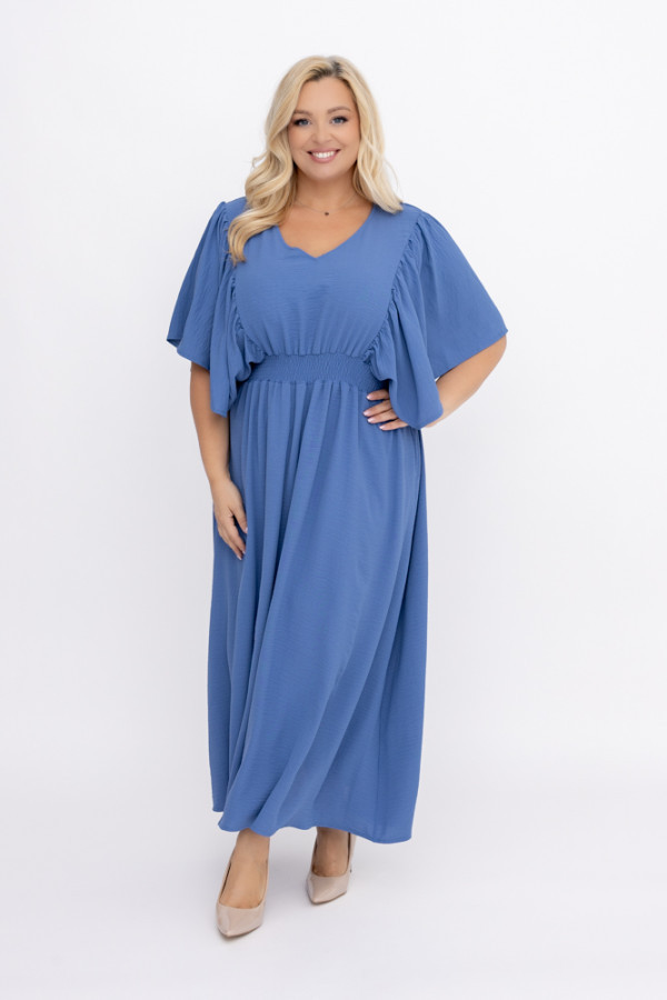 Jeansowoniebieska sukienka z marszczeniem veluzino