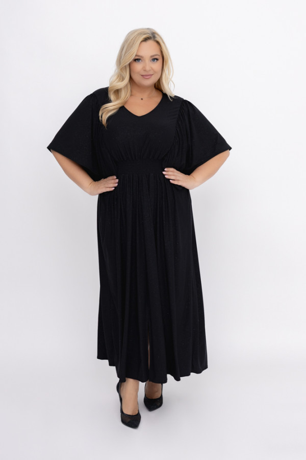 Czarna sukienka brokatowa z marszczeniem silvino