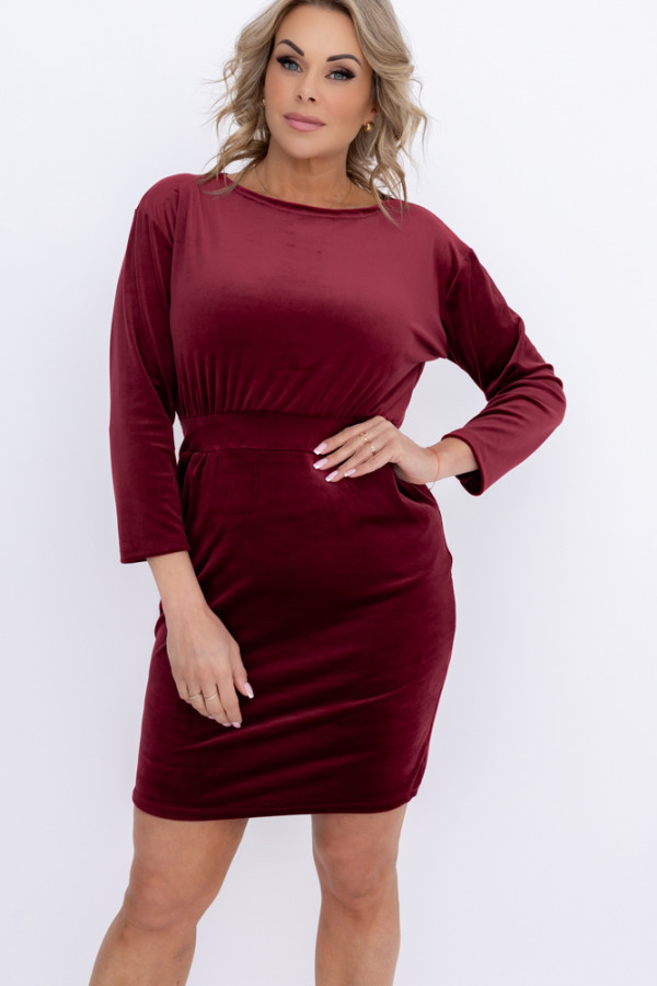Bordowa sukienka welurowa arezi
