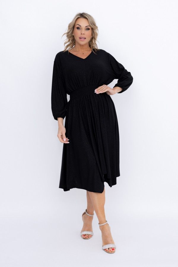 Czarna sukienka brokatowa z marszczeniem bagozia