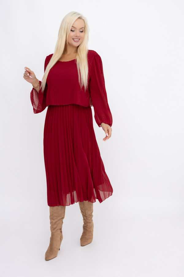 Bordowa plisowana sukienka szyfonowa reverti