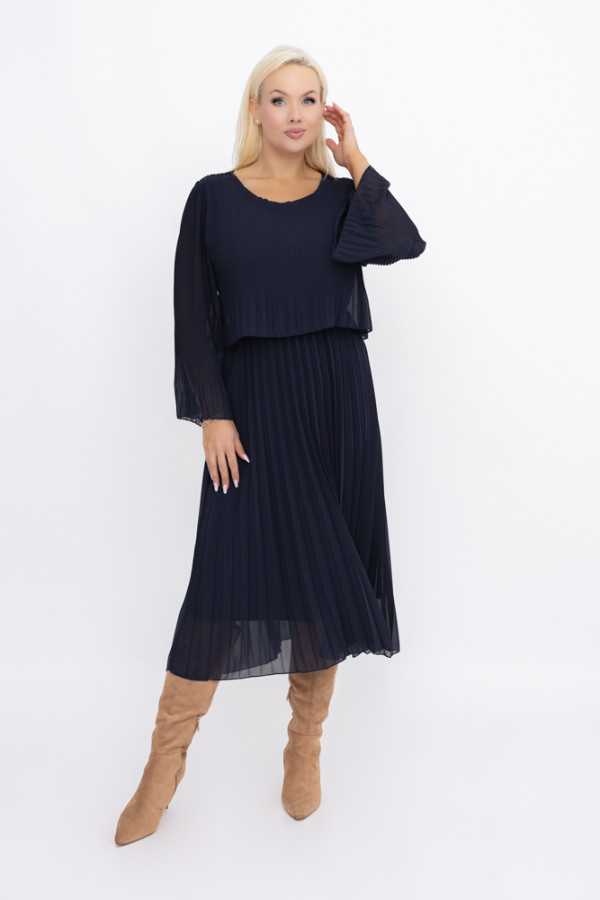Granatowa plisowana sukienka szyfonowa reverti