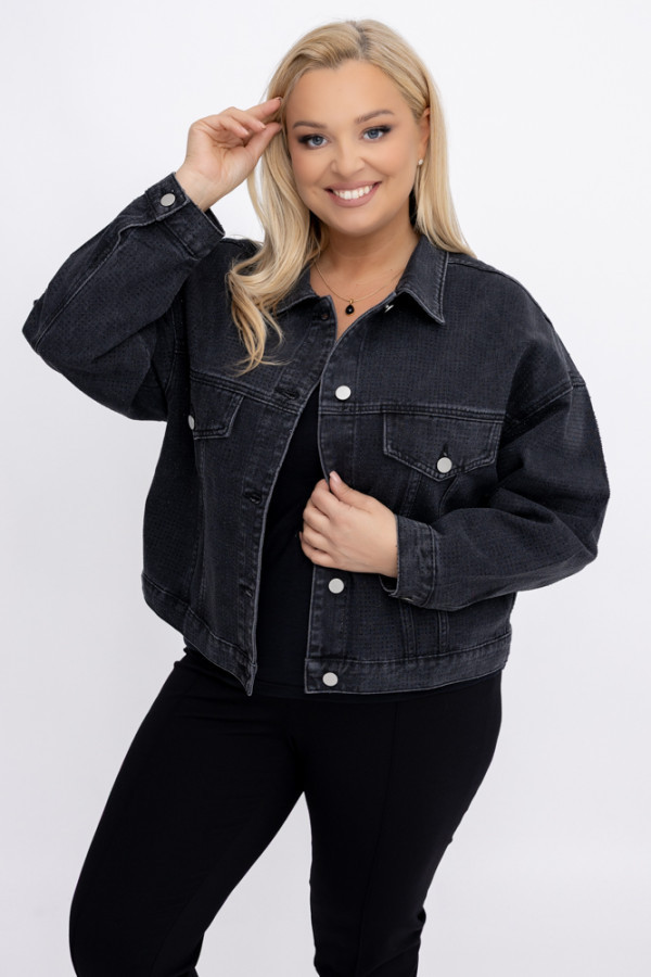 Grafitowa kurtka jeansowa z dżetami argenta