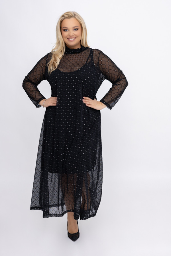 Czarna sukienka siateczkowa lekuzio wzór 1