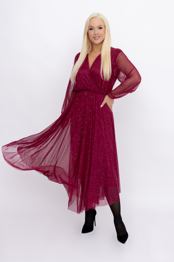 Bordowa błyszcząca sukienka siateczkowa acri