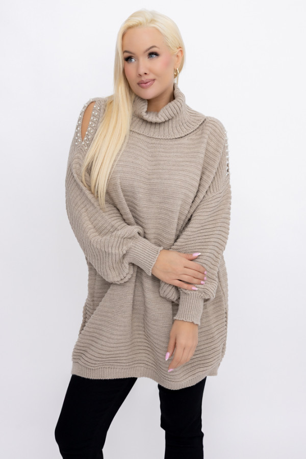 Ciemnobeżowa tunika sweterkowa markozia