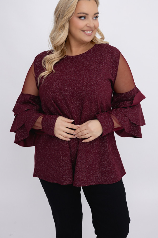 Wiśniowa bluzka z falbanami veli