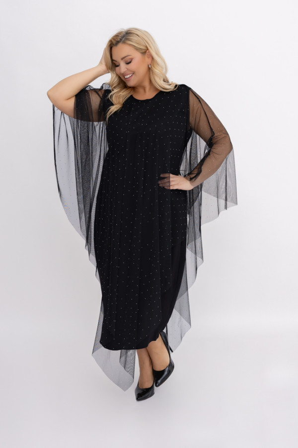 Czarna sukienka z siateczką bastori wzór 1