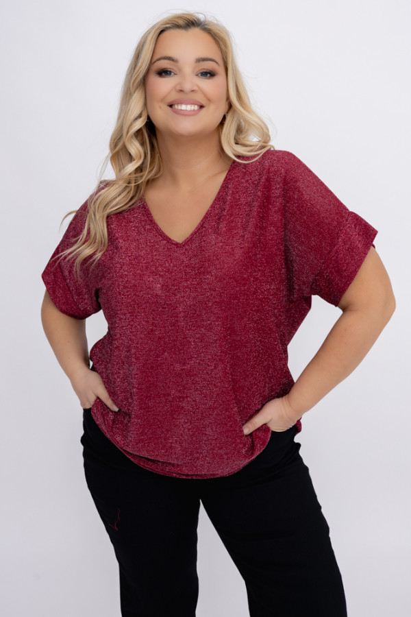 Bordowa bluzka błyszcząca santana