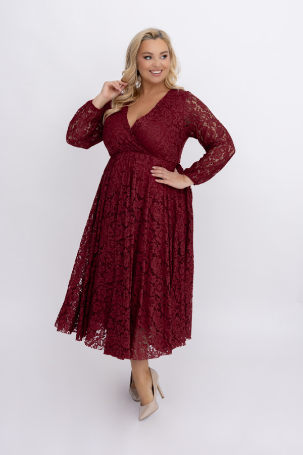 Bordowa sukienka koronkowa veriena