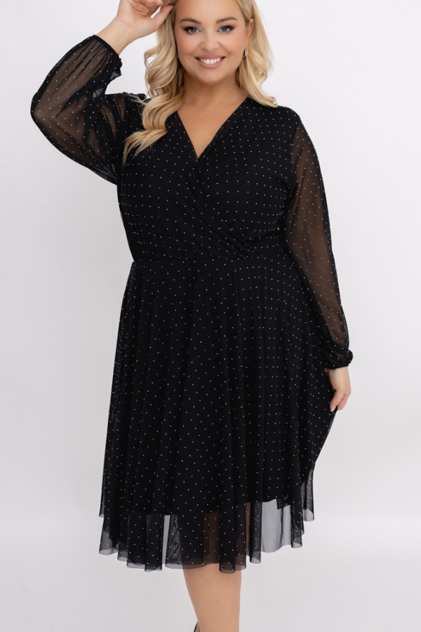 Czarna sukienka siateczkowa z dżetami tezin