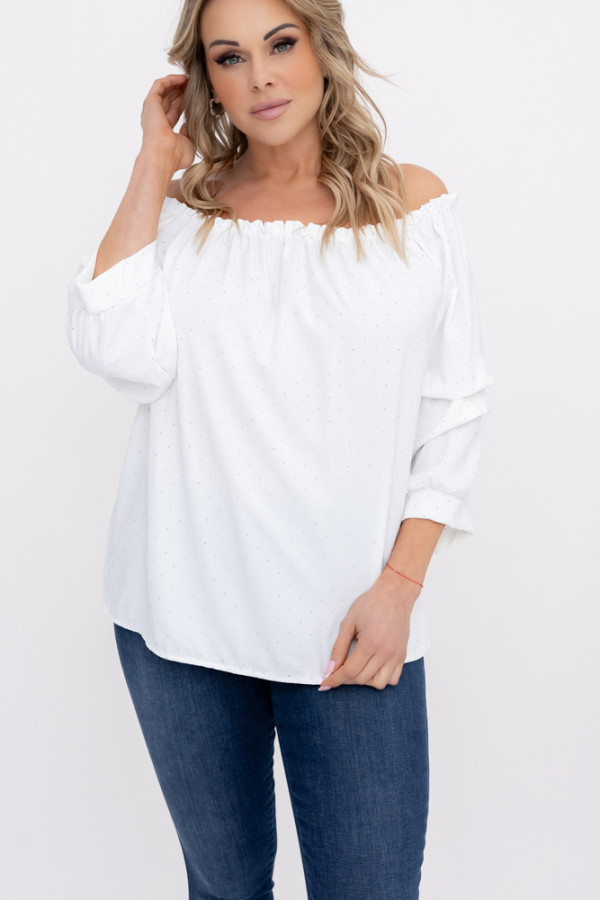 Biała bluzka z marszczonymi rękawami hendi wzór 2