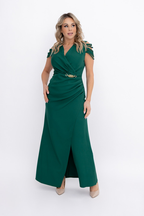 Butelkowozielona sukienka z łańcuszkiem saria