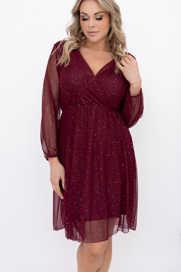 Bordowa błyszcząca sukienka siateczkowa bogeri