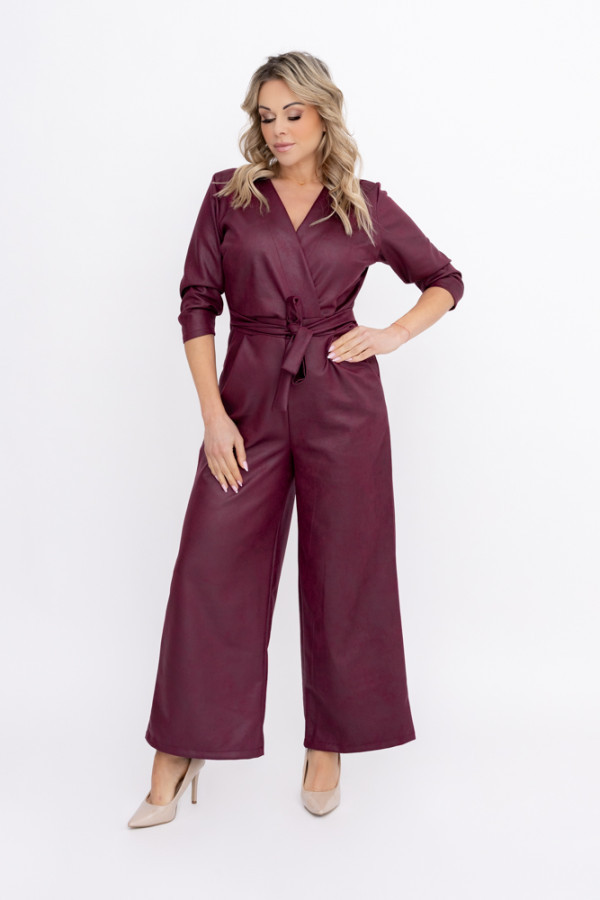 Burgundowy kombinezon skórzany maliba