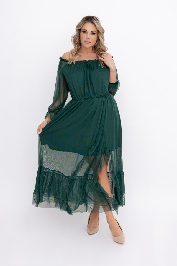 Butelkowozielona sukienka siateczkowa ragia