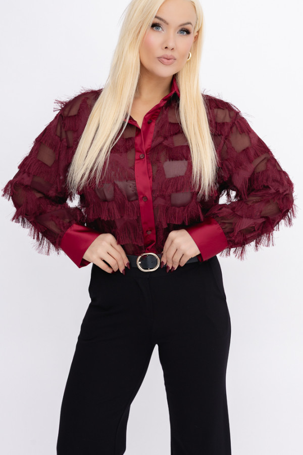 Bordowa koszula prześwitująca elton