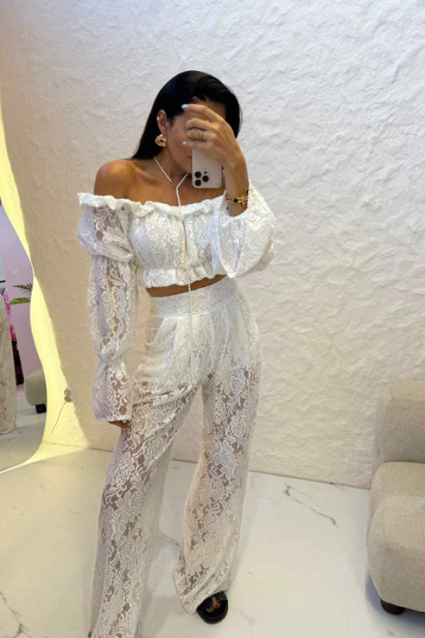 Spodnie koronkowe szwedy z prostą nogawką la milla białe