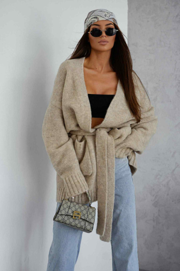 Kardigan sweter wiązany franco beżowy me gusta