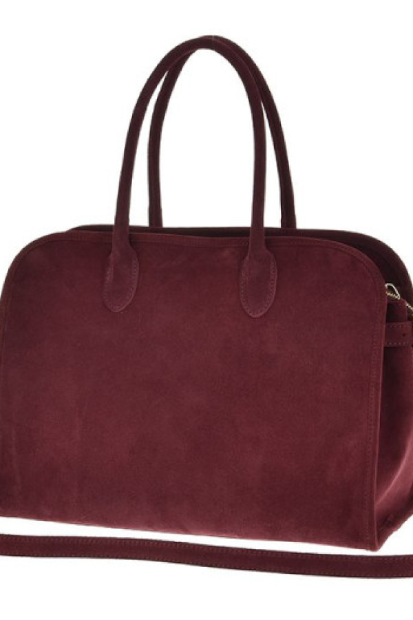 Torebka duża laura skórzana zamszowa bordowa