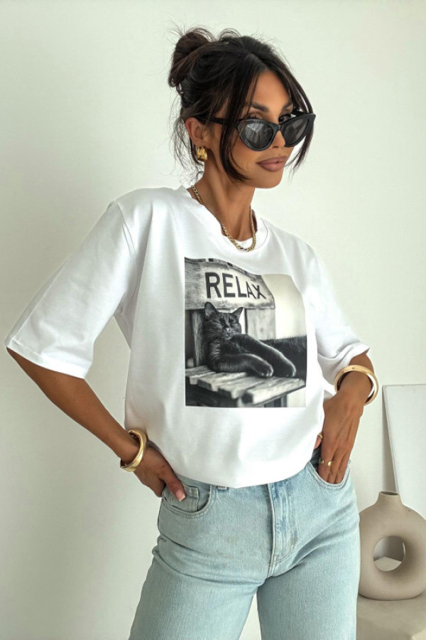 T-shirt oversize relax kot biały bocca uni