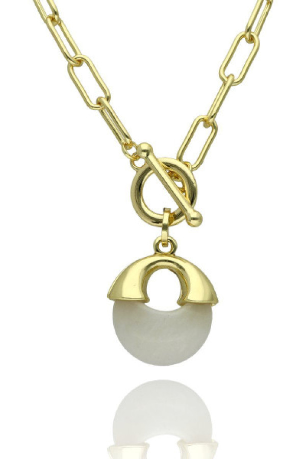 Naszyjnik ze stali jadeitem yvon biało/złoty n97905