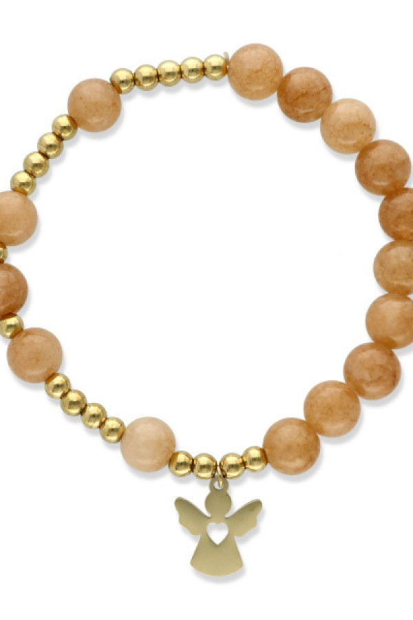 Bransoletka różaniec ze stali i kamieniem aniołek roz308