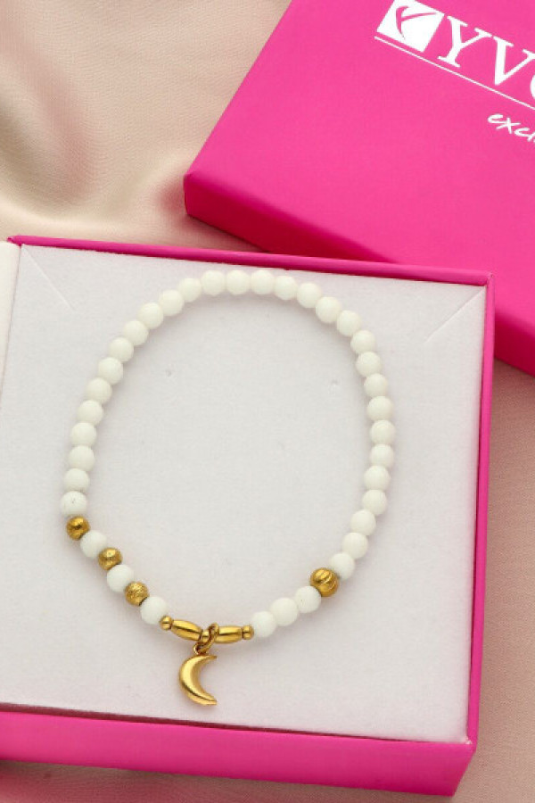 Bransoletka z jadeitami księżyc biała yvon b97787 +pudełko gratis