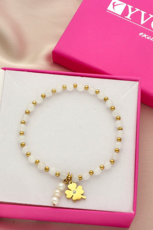 Bransoletka z kwarcu konieczyna biała yvon b97791 +pudełko gratis