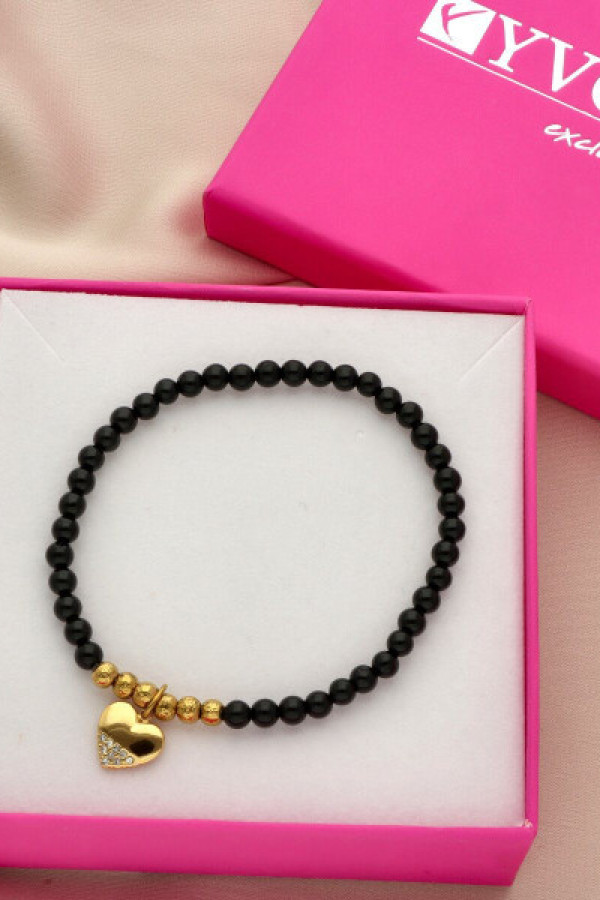 Bransoletka z agatami serce czarna yvon b97793 +pudełko gratis