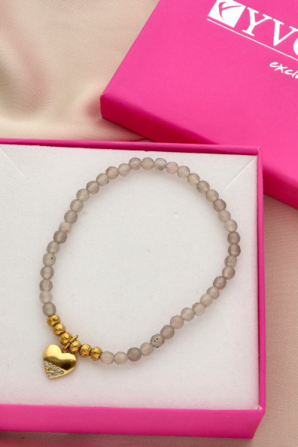 Bransoletka z agatami serce szary yvon b97794+pudełko gratis