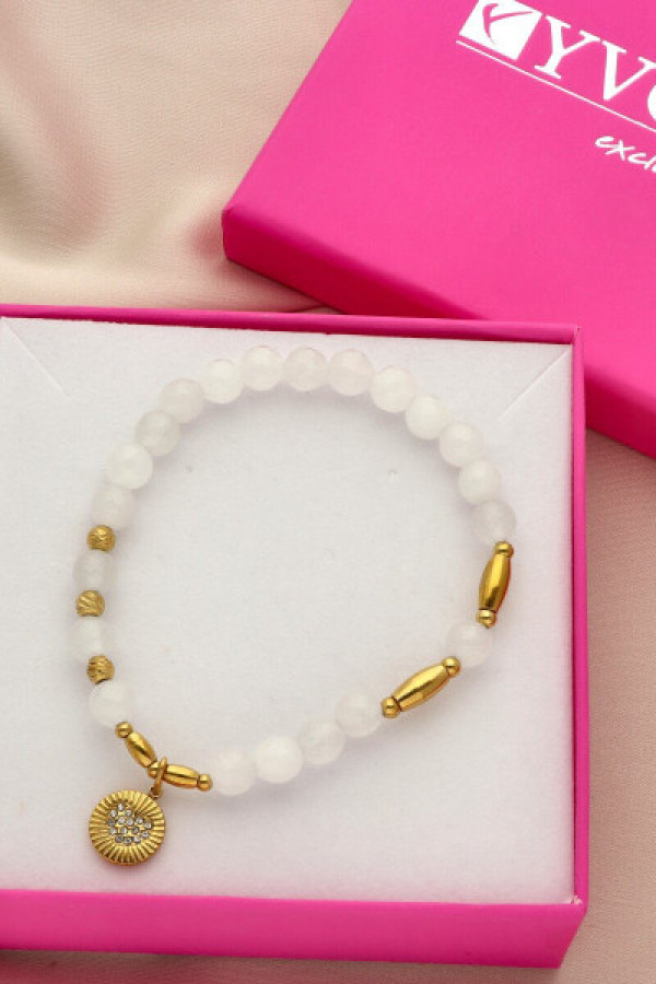 Bransoletka z jadeitami serce biała yvon b97796+pudełko gratis