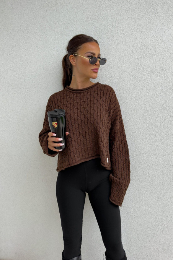 Sweter oversize warkocze – czekoladowy by me