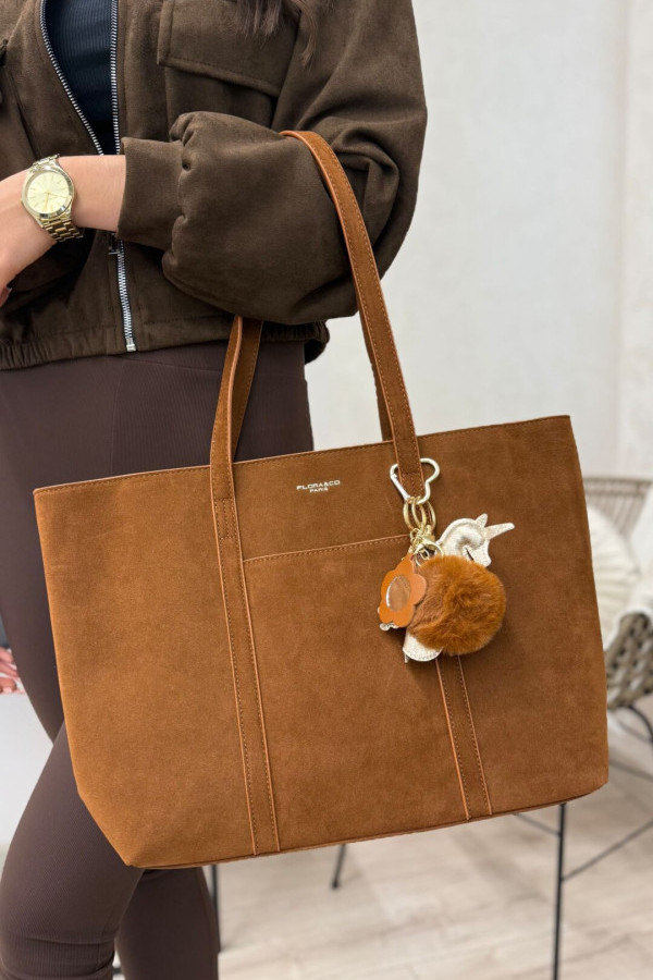 Torebka shopper skóra ekologiczna zamszowa camel laura biaggi