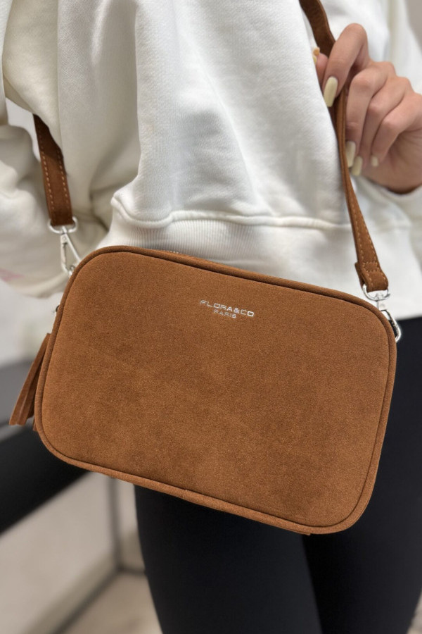 Torebka zamszowa kufereklistonoszka flora camel