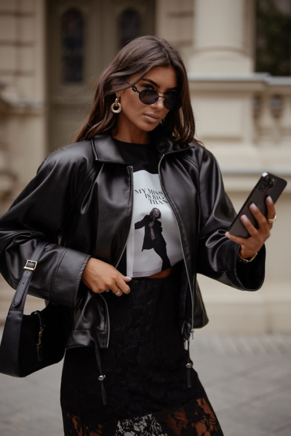 Kurtka damska eco skóra classic oversize me gusta czarna