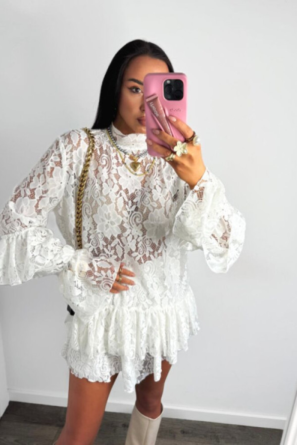 Bluzka koronkowa z falbanką biała la milla uni