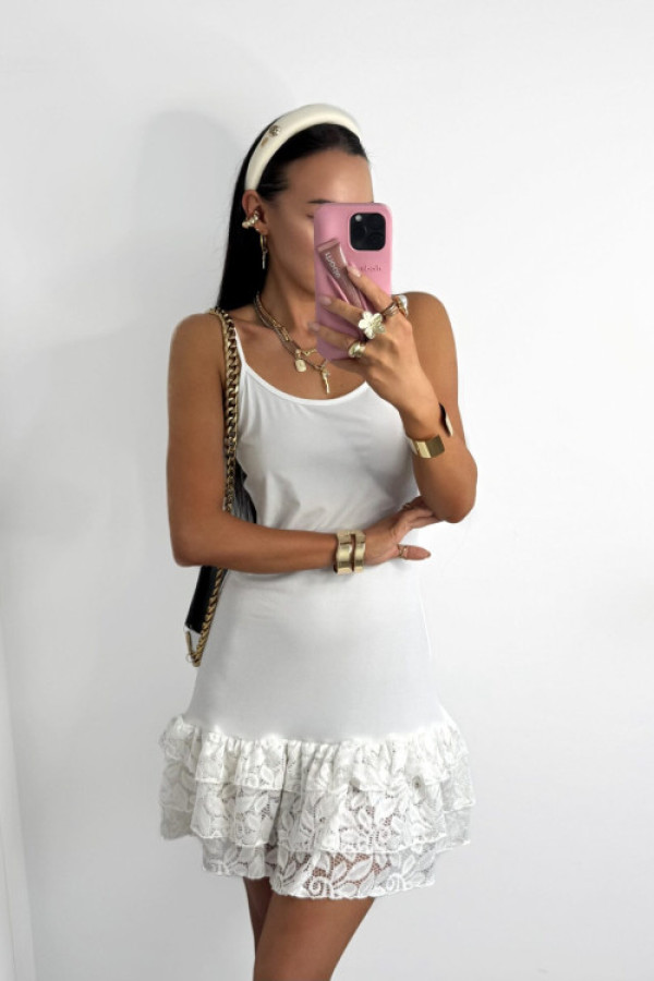 Sukienka/halka la milla śmietankowa na ramiączka z koronką uni