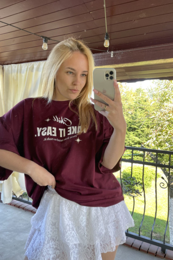 T-shirt bluzka oversize chill take it easy bordowy me gusta