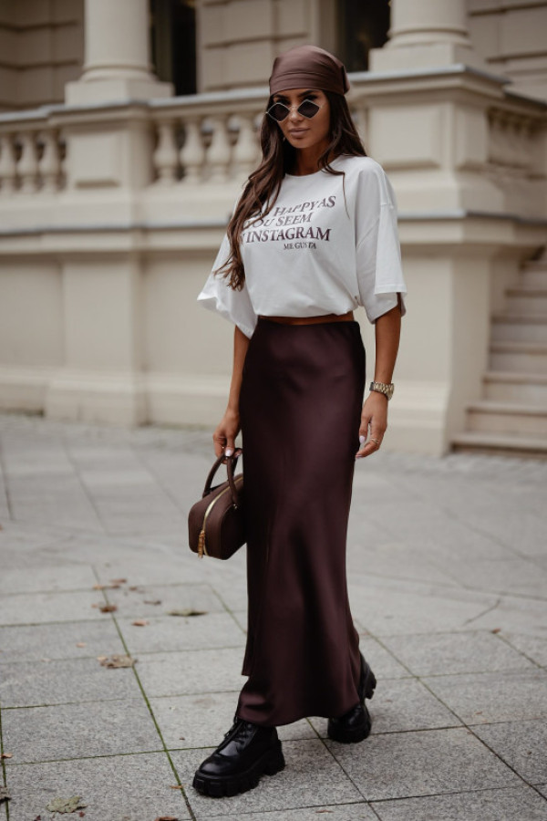 Spódnica maxi satynowa me gusta brązowy uni